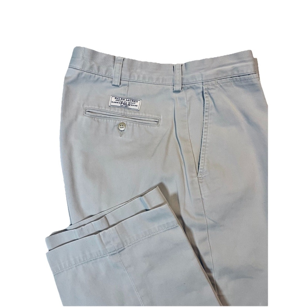 Vintage Polo Ralph Lauren Prospect Pant Khaki Preppy Men 34x32 Flat‎ Front Chino